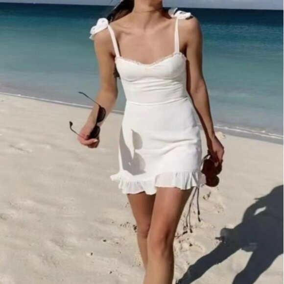 Reformation Christine Mini Dress White Ruffles Size 4 4P Sweetheart - Picture 3 of 12